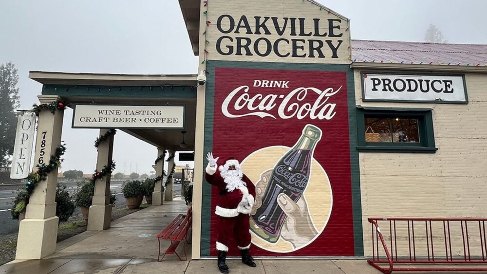 Santa Claus in front of grocery