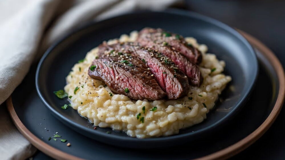 Black truffle risotto with steak